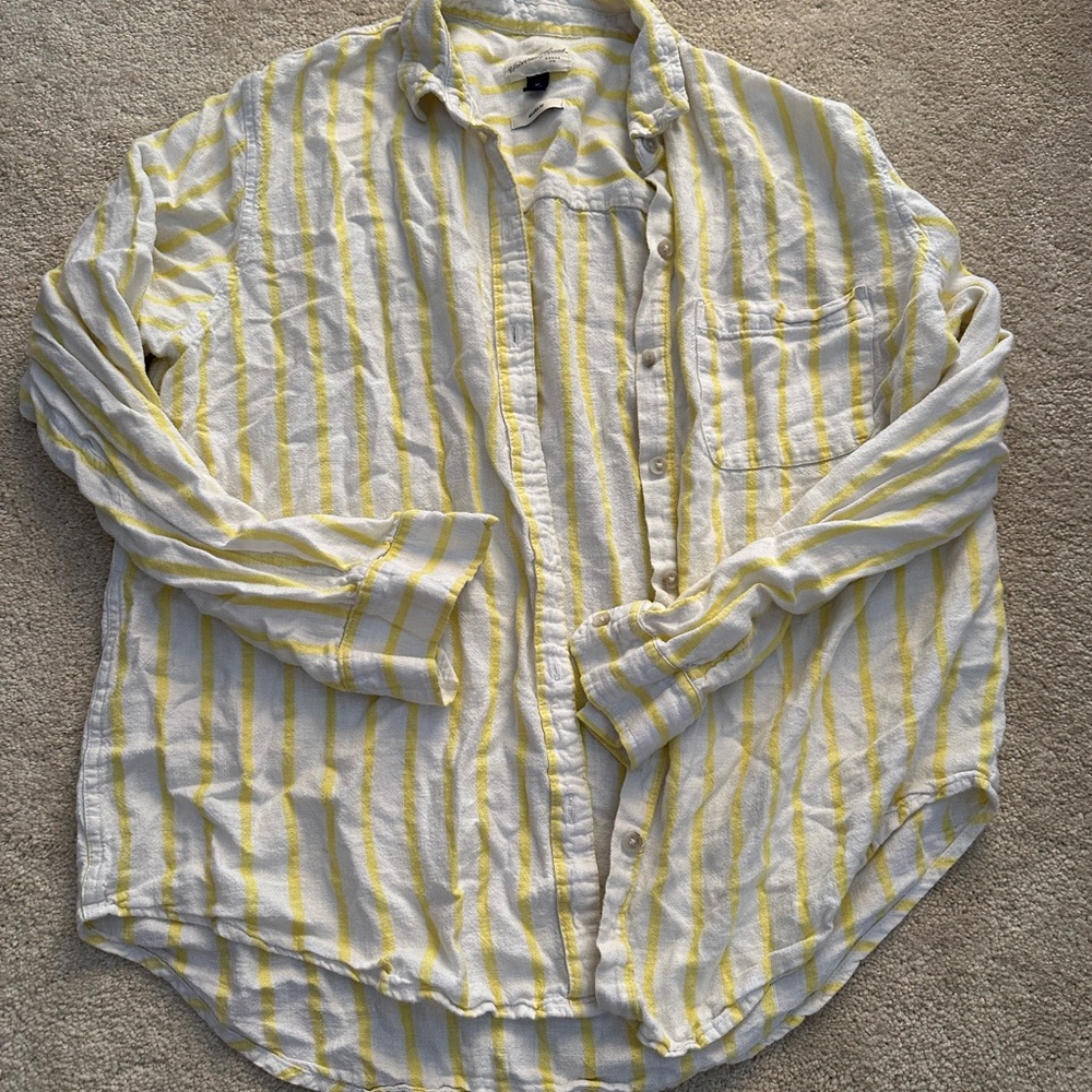 Yellow and white striped button up shirt